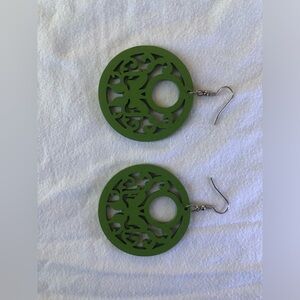 Vintage green wooden swirl earrings